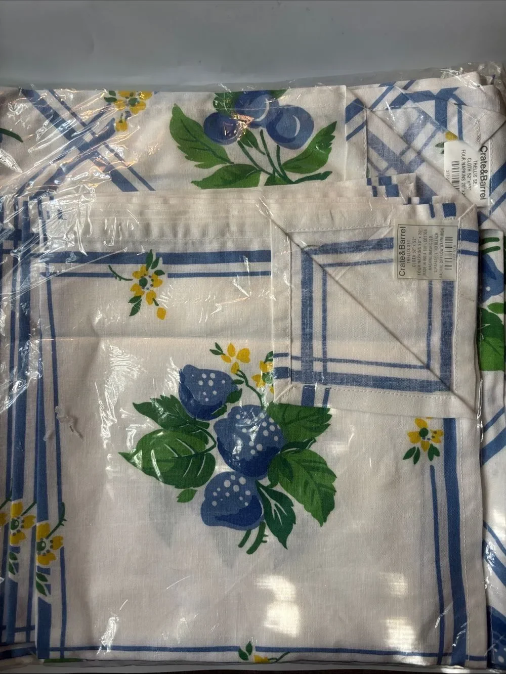 Vintage Crate&Barrel Cotton Trellis Tablecloth / 4 Napkins Set~ NWT
